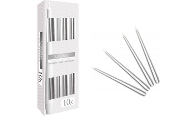 ŚWIECA STOŻKOWA ŚWIECZKA STOŁOWA SREBRNY METALIK a10