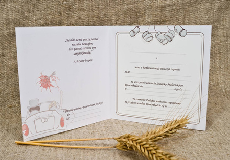 ZAPROSZENIA ŚLUBNE Z KOPERTAMI WZÓR AUTO 10SZT