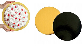 PODKŁAD POD TORT OKRĄGŁY GŁADKI ZŁOTO-CZARNY fi24cm a1szt