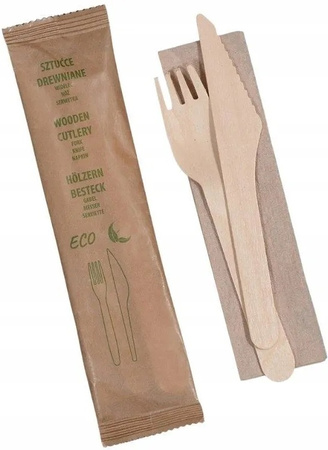 Zestaw serwetka,widelec,nóż 1 szt a 300 szt z drewna