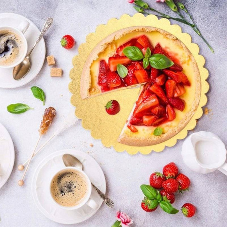 PODKŁAD POD TORT OKRĄGŁY FALBANKA ZŁOTO-CZARNY fi28cm a1szt