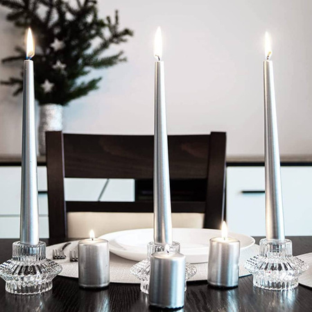 ŚWIECA STOŻKOWA ŚWIECZKA STOŁOWA SREBRNY METALIK a10
