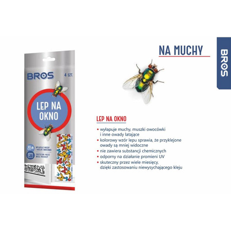 BROS LEP PŁASKI NA OKNO MUCHY MUSZKI OWOCÓWKI 4PAK