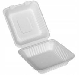POJEMNIK OBIADOWY ECO Z TRZCINY CUKROWEJ NIEDZIELONY 23x23x8cm a50szt