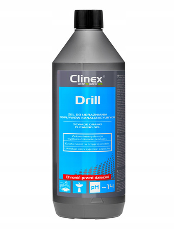 Clinex Drill 1L - Żel do udrażniania rur, syfonów, odpływów kanalizacyjnych