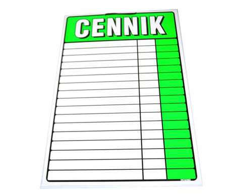 Cennik plastikowy A3 laminat mocny gruby