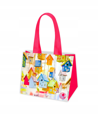 Torba ekologiczna tkana na zakupy KOLOROWE DOMKI mocna gruba recykling 1szt