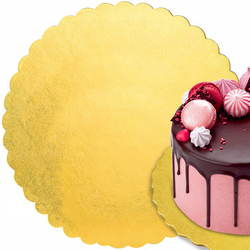 PODKŁAD POD TORT OKRĄGŁY FALBANKA ZŁOTO-CZARNY fi22cm a1szt