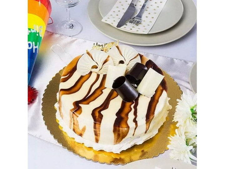 PODKŁAD POD TORT OKRĄGŁY FALBANKA ZŁOTO-CZARNY fi22cm a1szt