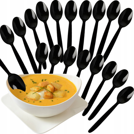 ŁYŻKI WIELORAZOWE CZARNE PLASTIKOWE 50 SZT