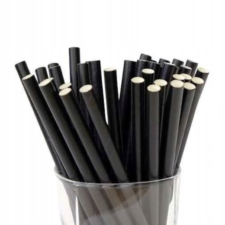 SŁOMKI PAPIEROWE CZARNE 8X19,7 CM 100SZT