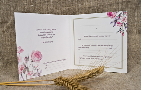 ZAPROSZENIA ŚLUBNE Z KOPERTAMI WZÓR KWIATY 10SZT