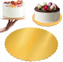 PODKŁAD POD TORT OKRĄGŁY FALBANKA ZŁOTO-CZARNY fi24cm a1szt