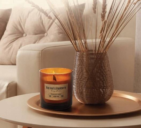 Świeca eko z drewnianym knotem LIŚĆ LAUROWY JEŻYNA 300g