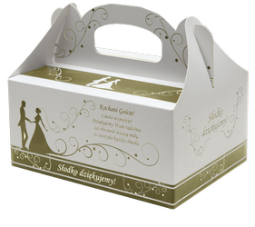 PUDEŁKO NA CIASTO 19x14x9CM wzór PS14 ŚLUB ZŁOTE a10szt
