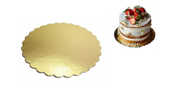 PODKŁAD POD TORT OKRĄGŁY FALBANKA ZŁOTO-CZARNY fi26cm a1szt