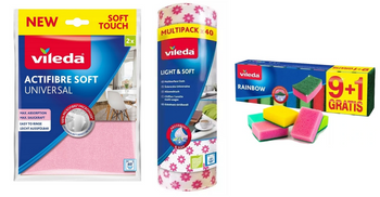 ZESTAW VILEDA  ŚCIERKI ACTIFIBRE SOFT+ŚCIERKI LIGHT&SOFT+GĄBKI 9+1