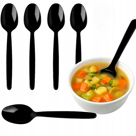 ŁYŻKI WIELORAZOWE CZARNE PLASTIKOWE 50 SZT