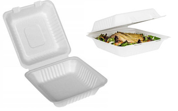 POJEMNIK OBIADOWY ECO Z TRZCINY CUKROWEJ NIEDZIELONY 22x22x7cm a50szt