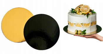 PODKŁAD POD TORT OKRĄGŁY GŁADKI ZŁOTO-CZARNY fi22cm a1szt